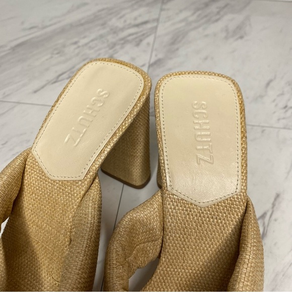 Schutz Fairy Natural Egg Shell Square Toe Heeled Sandal 8 1/2 B - Picture 11 of 14